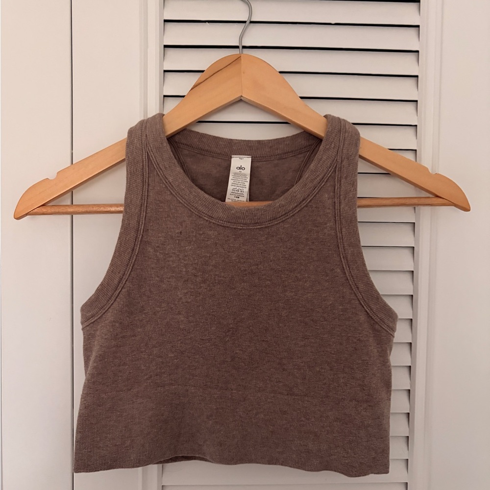 ALO Yoga Seamless Delight High Neck Bra in Mushroom Heather